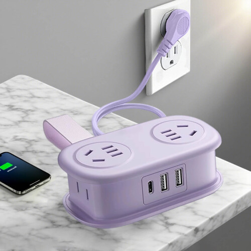 Power Strip Surge Protector, 5ft Flat Plug, 4 Outlets + 2 USB (1 USB-C), 3-Side Extender, Wall Mount, Compact – Compatible with US Outlets 1