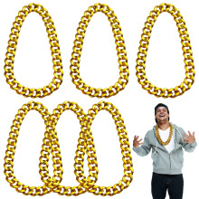 Fake Gold Chains for Costume 6 Pcs, Hip Hop Rapper Plastic Chain Necklace, Trendy Street Style Jewelry for Party, Photoshoots