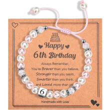 Adjustable Pink & White Pearl Birthday Bracelet for Girls 1-8 Years Old – Compatible with Birthday Gift Ideas for Daughter, Niece, Granddaughter