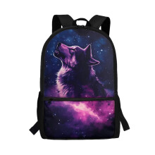 Galaxy Wolf School Backpack for Kids 6-12, Padded Straps, Durable Lightweight, Large Capacity, Compatible with School/Travel/Sports