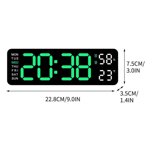 9" LED Digital Wall Clock with Calendar & Countdown Timer – Dimmable, Large Display (Black) 1