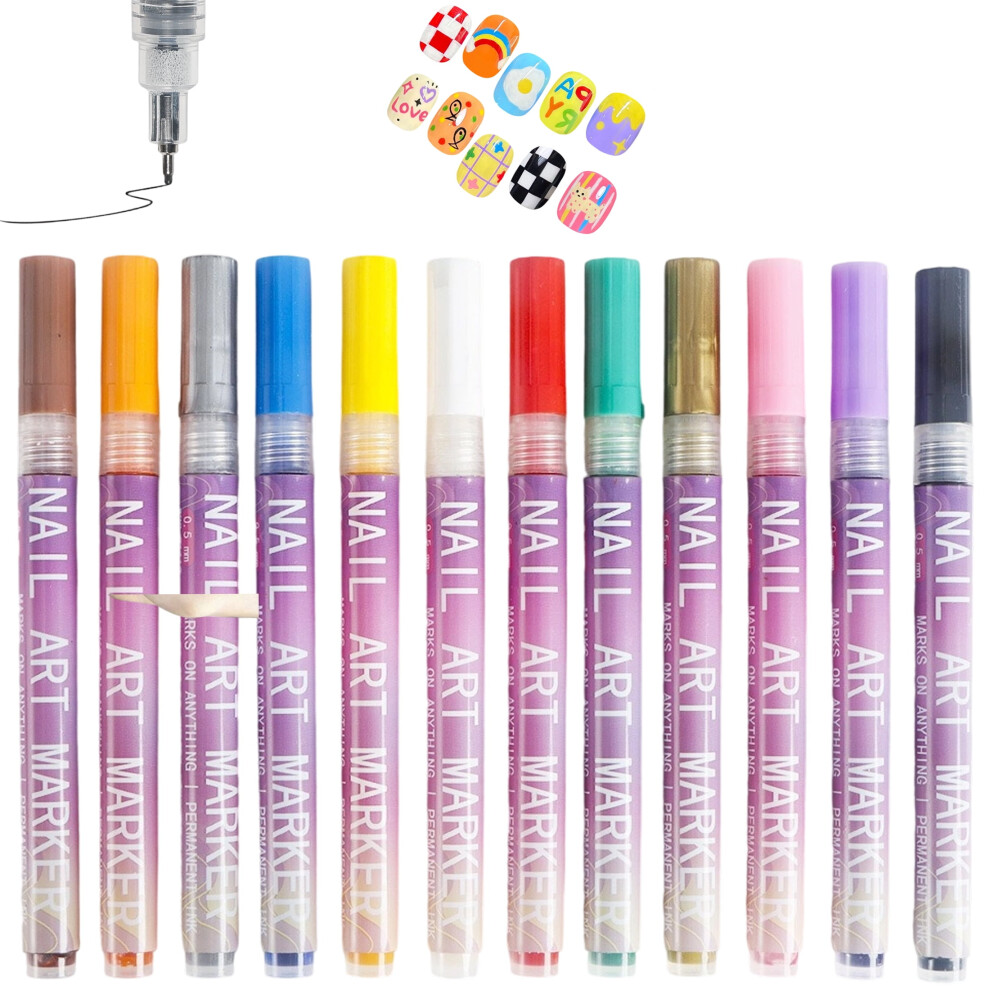 12-Color Nail Art Markers for Gel Nails â Quick-Dry DIY Liner Pens for Home/Salon â Compatible with Gel Nails