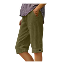 Women's Linen Blend Capri Pants with Pockets Relaxed Fit