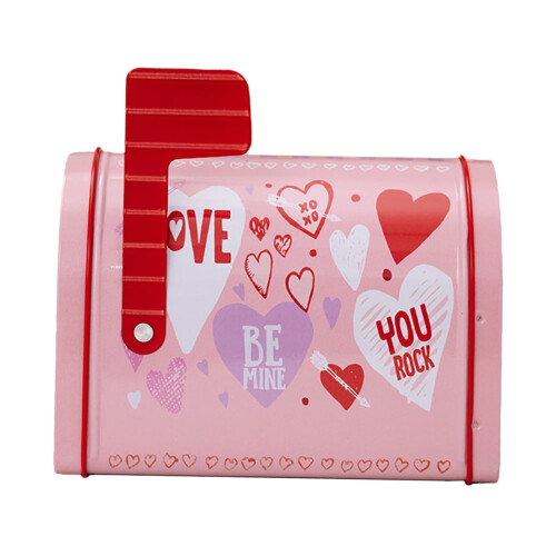 Valentine's Day Mini Tin Mailbox Peach Candy Storage