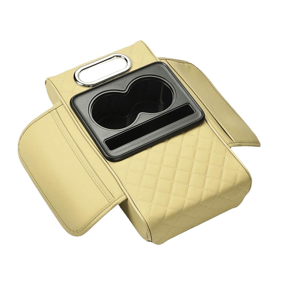 Pu Leather Car Armrest Pillow With Cup & Phone Holder, Soft Console Cushion Compatible With Most Vehicles 9152228730076