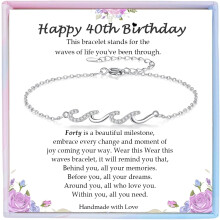 Silver Wave Bracelet Birthday Gift for Women – Compatible with 21st, 30th, 40th, 50th, 60th Celebrations