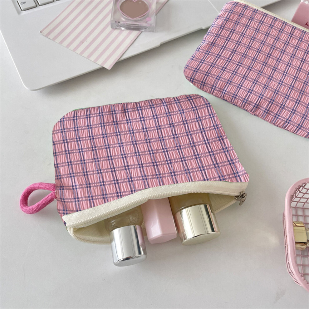 Purple Retro Plaid Cosmetic Bag Â Cute Leather Makeup Pouch, Portable Toiletry Organizer For Women, Daily & Travel Use