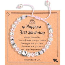 Adjustable Pink & White Pearl Birthday Bracelet for Girls 1-8 Years – Compatible with Kids' Birthday Gifts