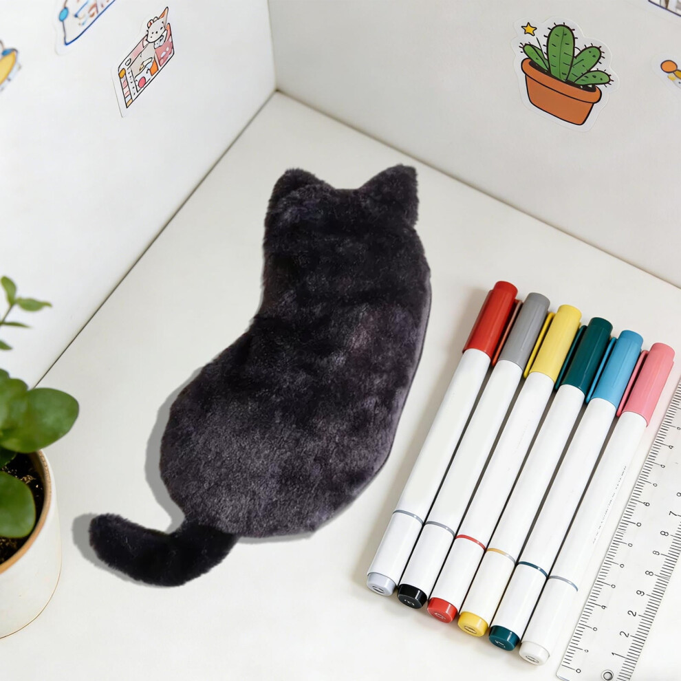 Plush Cat Pencil Case with Zipper Large Capacity