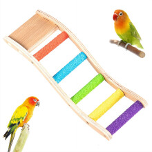 Colorful Anti-Slip Wooden Bird Ladder & Perch, Natural Claw Trimming & Beak Grinding Stand for Parrots, Budgies, Cockatiels, Lovebirds, & Small Pets