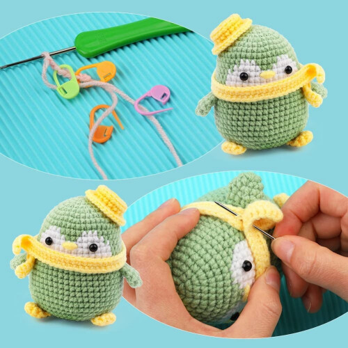 Complete Penguin Doll Crochet Set for Beginners – Step-by-Step Video, DIY Craft Kit, Grey 1