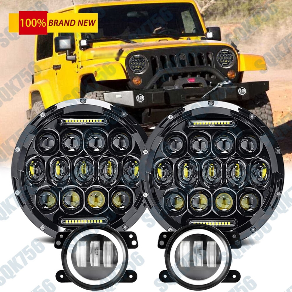 For Jeep Wrangler Jk 2007-2018 7" Led Headlights + 4" Fog Lights Combo Kit Black 974856450220