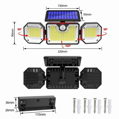 226 LED Solar Security Light Outdoor Waterproof Adjustable Motion Sensor Lamp 1