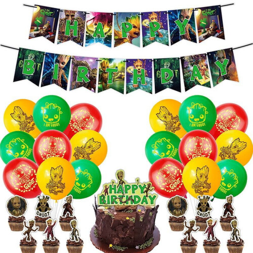 Groot Birthday Party Decor Kit with Banner Balloons Cake