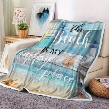 Summer Blue Seashell Starfish Throw Blanket – Cozy Microfiber Flannel for Couch, Bed, Beach & Travel, compatible with coastal decor
