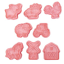 Ensemble de 8 emporte-pièces animaux de la ferme : moulin à vent, vache, cochon, cheval, poule, mouton, moule à pâtisserie en plastique pour