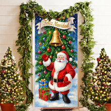 35x72 inch kerstdeurdecoratie, kerstbanner met de Kerstman als achtergrond voor de voordeur (rood)