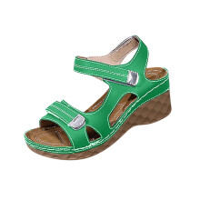 Grüne Damen-Keilsandalen, Peeptoe-Plateau, leichte Freizeitschuhe für drinnen, draußen und Strand – Blockabsatz, Sommerschuhe, vielseitig