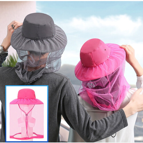 UV-resistent utomhus avtagbart myggnät solhatt/rosa röd 2