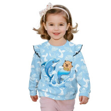 Sweatshirts for Girls Graphic Pullover Tops Ruffle Shoulder Sleeve Dolphin Capybara Blue Pullover Sweaters Shirts Fall Winter Spring Clothes T-Shirts