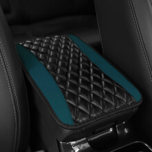 Funda de cuero verde oscuro para la caja del reposabrazos del coche con banda elástica, compatible con accesorios interiores de repuesto directo.
