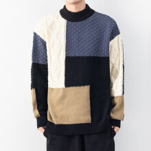 Tao Color Block Sweaters For Men Waffle Knit Crewneck Fashion Casual Pullover Fall Jumper Tops Long Sleeve Loose Comfort Sweater Black3XL