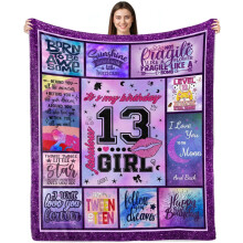 Couverture cadeau pour le 12e anniversaire d'une fille – 127 x 152 cm, compatible avec la décoration de chambre d'enfant