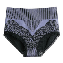 Briefs Flower Print Seamless Nylon Stretchy Tummy Control Panties for Women,Blue M
