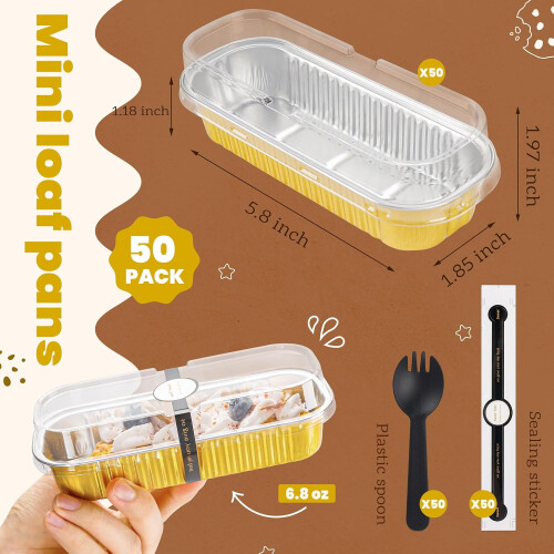 Mini Cake Pans with Lids and Spoons Gold Rectangular 2