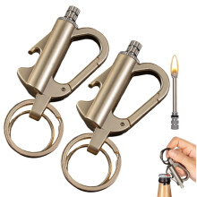 Chaveiro com isqueiro de metal, modelo Infinity, com abridor de garrafas, à prova d'água, ideal para emergências e sobrevivência (dourado).