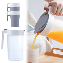 Ensemble Grey1-Pot-4-Cups avec couvercle, pichet et bouilloire en plastique pour boissons chaudes et froides, usage intérieur – Compatible avec le