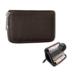 RFID-Blocking Genuine Leather Mini Credit Card Holder Wallet with Zipper – Compact Slim Design for Women & Men