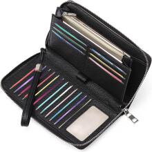 RFID Anti-Theft PU Wallet for Women – Large Capacity, Multi-Card Clip, Coin Purse, Birthday Gift – Black; Compatible with RFID Systems