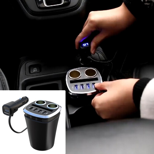Φορτιστής αυτοκινήτου Inverter για ποτηροθήκη, 4 USB + 2 πρίζες, 120W, 12V/24V, ένδειξη τάσης LED,