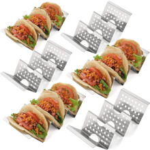 Juego de 6 soportes para tacos de acero inoxidable estilo bandeja para tacos. Cada soporte tiene capacidad para hasta 3 tacos. Ideal para tortillas,