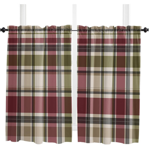 Kitchen Curtains Pink Green Buffalo Plaid 42x54 Inch Light
