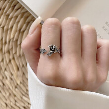 925 Sterling Silver Vintage Floral Open Ring - Tarnish-Resistant, Unique Thai Silver Design for Women