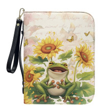 Sunflower Frog Butterfly PU Leather Bible Cover for Women & Men, 2XL, with Detachable Wristlet Strap – Compatible with Standard Bibles