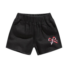 Little Kids Girls Raw Hem Denim Shorts Pull On Pockets Jeans Shorts Girls Classic Bow Print Beach Pants Summer Casual Jeans Shorts Black A 5 Years