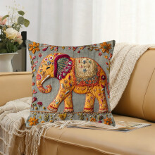 Taie d'oreiller à motif éléphant 3D, 45 x 45 cm, multicolore, en lin doux, respirant et résistant, style bohème, idéale pour le salon, le