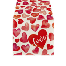 Valentine's Day Table Runner, Linen Tablecloth for Kitchen, Heat Insulation Placemat, Party Decoration for Dining Tables, Reusable and Easy to Clean