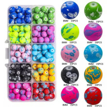 200pcs 10Colors Mixed 8mm Crackle Glass Bead Beading Kit Box for Jewelry Making-9#