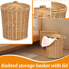Runder Wäschekorb aus Rattan mit Deckel – Wäschekorb und Organizer aus Rattan für Schlafzimmer, Badezimmer, Decken und Spielzeug
