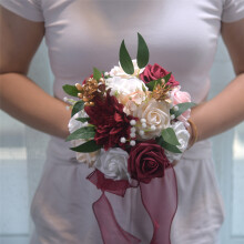 Royal Bridal Wedding Bouquet Round Holding Bouquet Throw Toss Artificial Rose Flower Bunch for Bride Bridesmaid Wedding Quinceanera