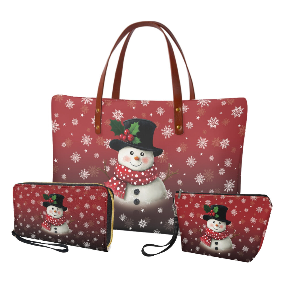Snowflake Christmas Snowman Tote Bag Set with Cosmetic