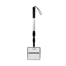 Stainless Steel Litter Shovel with Hook, Telescopic Cat Poop Scooper, Fine Hole for Litter Box, Available for Dogs and Cats