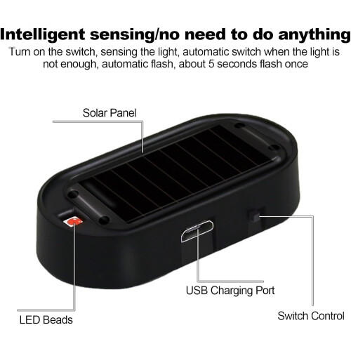 Car Solar Dummy Alarm LED Security Light with USB Port 2 1