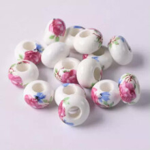 Lot de 10 perles rondelles en céramique de 15 x 9 mm avec grand trou, compatibles avec les breloques pour bracelets européens - Rose violette n 32