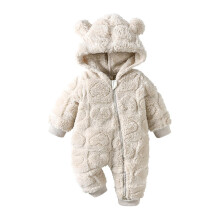 Baby Plush Long Sleeve Polar Fleece Jumpsuit With Bear Ears Baby Fleece Hooded Jumpsuit Infant Winter Outfit Khaki 3 Months