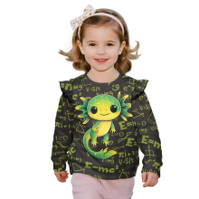 Toddler Girls Sweatshirt Crewneck Green Axolotl Pullover Sweatshirts Cute Ruffle Long Sleeve Shirts Fall Fashion Oversized Athletic Kids Tops